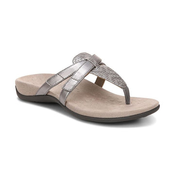 Supportive silver thong sandal.
