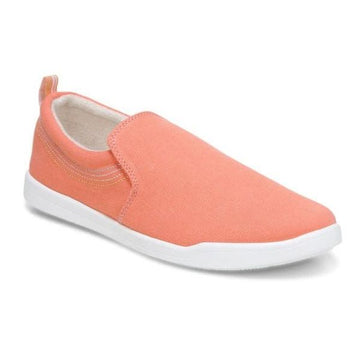 Pink canvas slip-on shoe with white outsole.