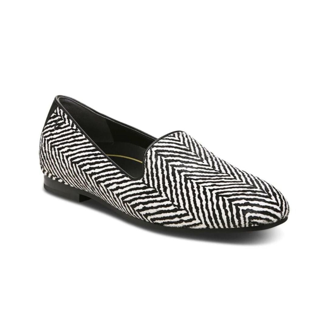 White and black herringbone print loafer.
