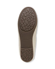 Brown rubber outsole of women's ballerina flat with Vionic logo on center.