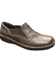 Brown slip on shoe with side elastic and detail stitching with thick stitched outsole