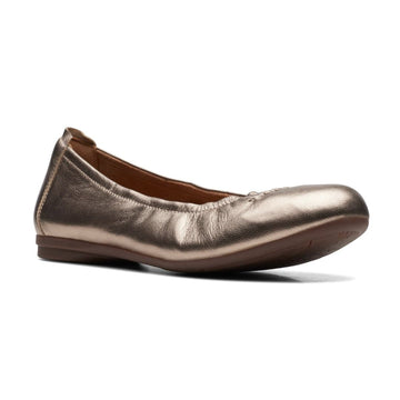 Bronze metallic leather flat with brown outsole.