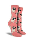 Pink socks with pugs on them