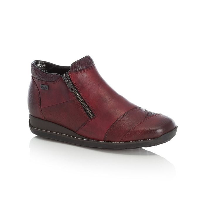 Dark red, multi shades leather ankle boot with side zipper and  black outsole