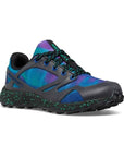 Blue and purple lace up sneaker with Merrell logo on side