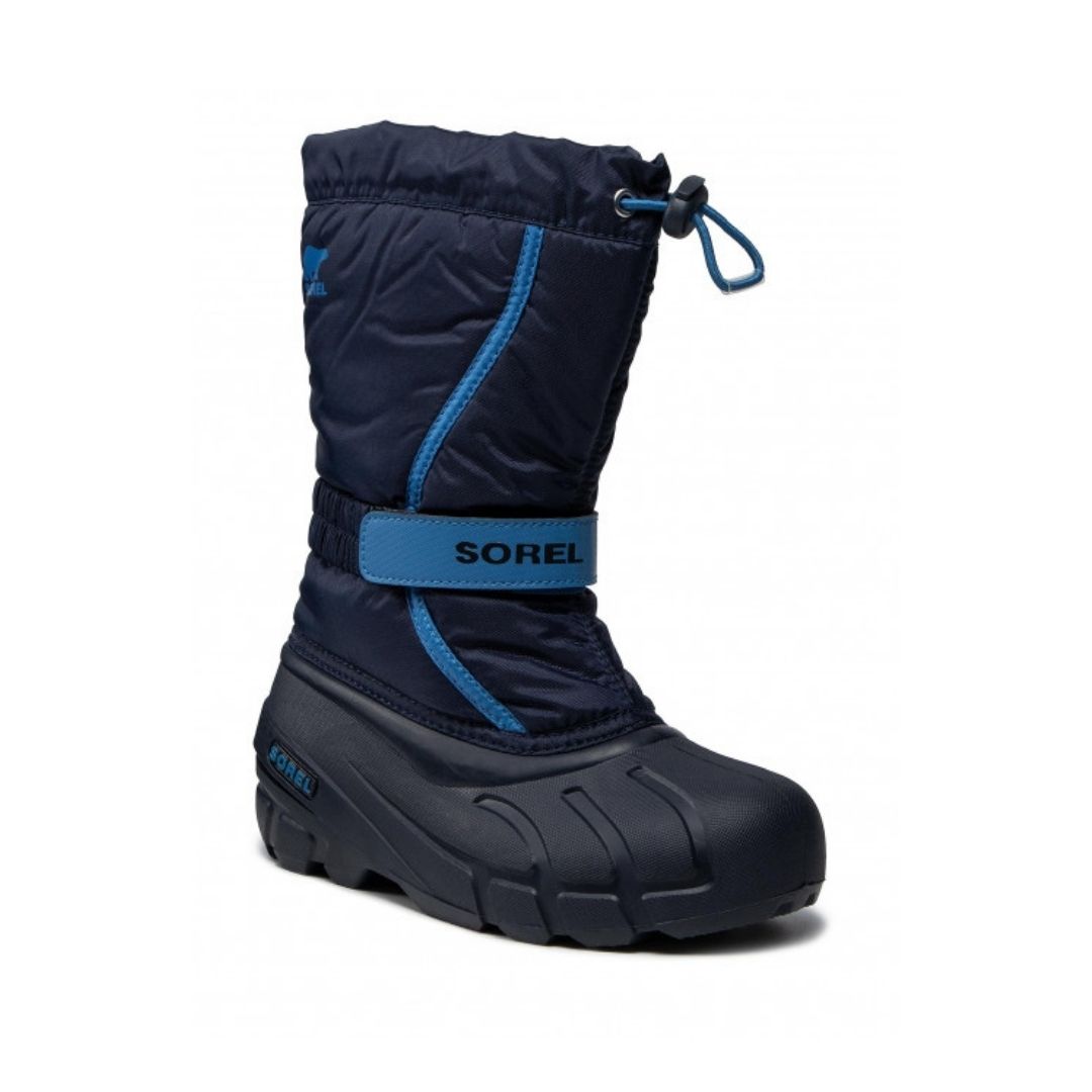 Navy winter boot with adjustable toggle and rubber foot