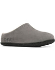 Grey leather slide slipper with crepe rubber outsole.