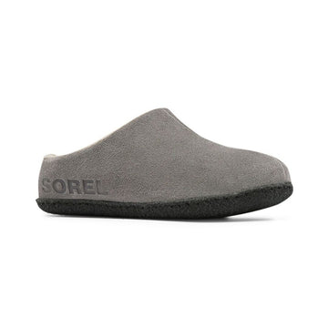 Grey leather slide slipper with crepe rubber outsole.