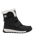 Black winter Sorel boot with two adjustable Velcro straps.