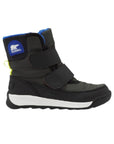 Grey winter Sorel boot with two adjustable Velcro straps.