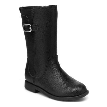Tall black boot with side silver buckle
