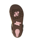 Brown and pink outsole on strap sandal for youth