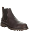 Brown leather Chelsea boot with heel pull tab and brown outsole.