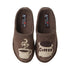 Haflinger Coffee Wool Slipper for men featuring embroidered coffee cup and pot on brown wool, lightweight and machine washable design.