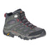 Men's Merrell Moab 3 Mid WP Hiking Boot in dark grey with red accents, waterproof leather and mesh for durable trail performance.