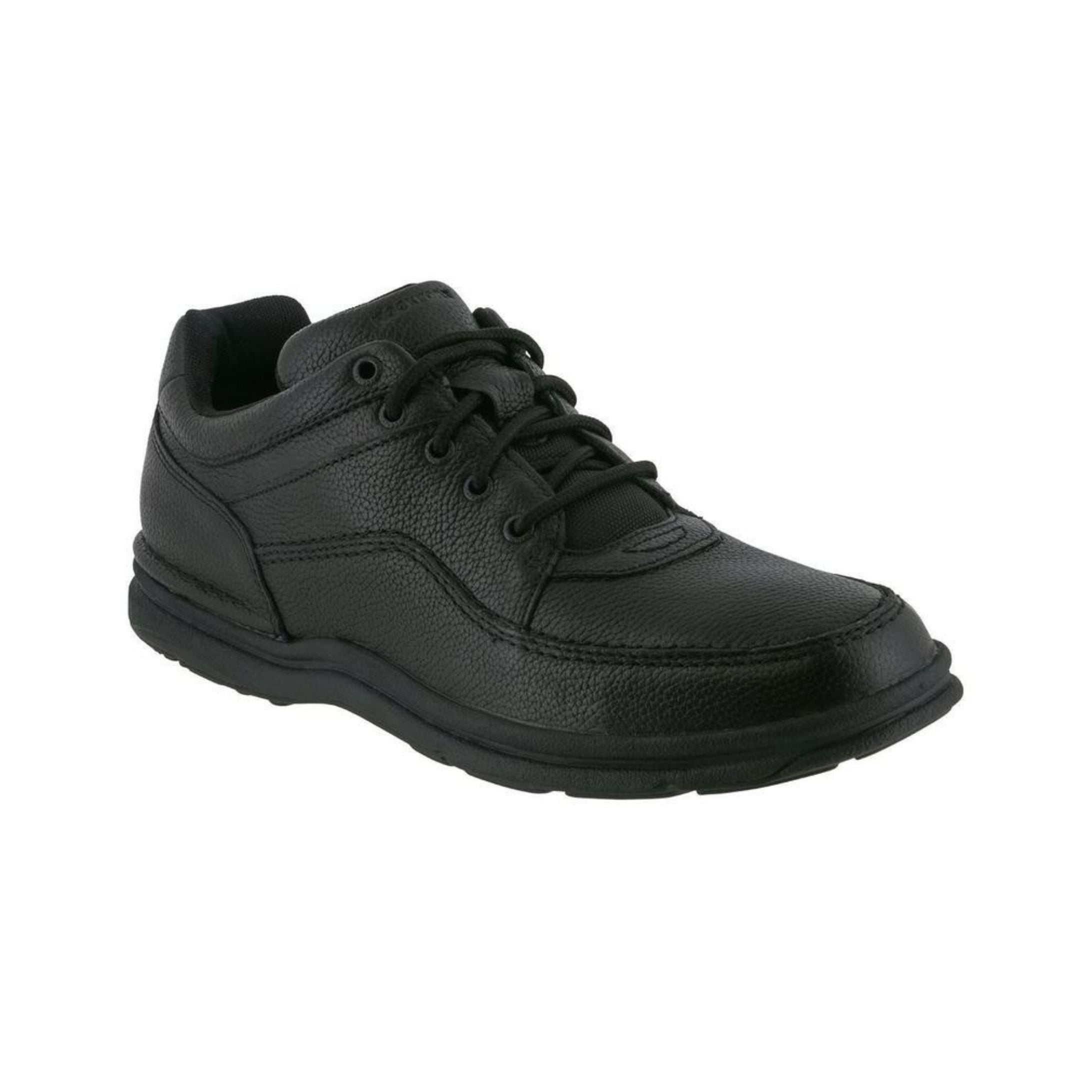 Black leather lace up shoe with black outsole.
