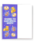 Blue Happy Hanukkah card which reads "Wishing you eight special nights!"