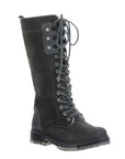 Tall grey suede lace up boot. Has translucent outsole.