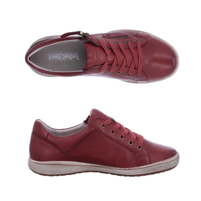 Top and side view of the Caren 12 Sneaker in Bordo. Lining is grey with Josef Seibel logo on the insole. 