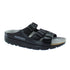 Mephisto Zach Footbed Sandal in black leather with three adjustable straps and cushioned sole for superior support and comfort.