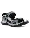 Grey sport sandal with three adjustable straps, grey midsole and black outsole.