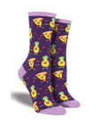 Purple Socks with Pizza and pineapples holding hands