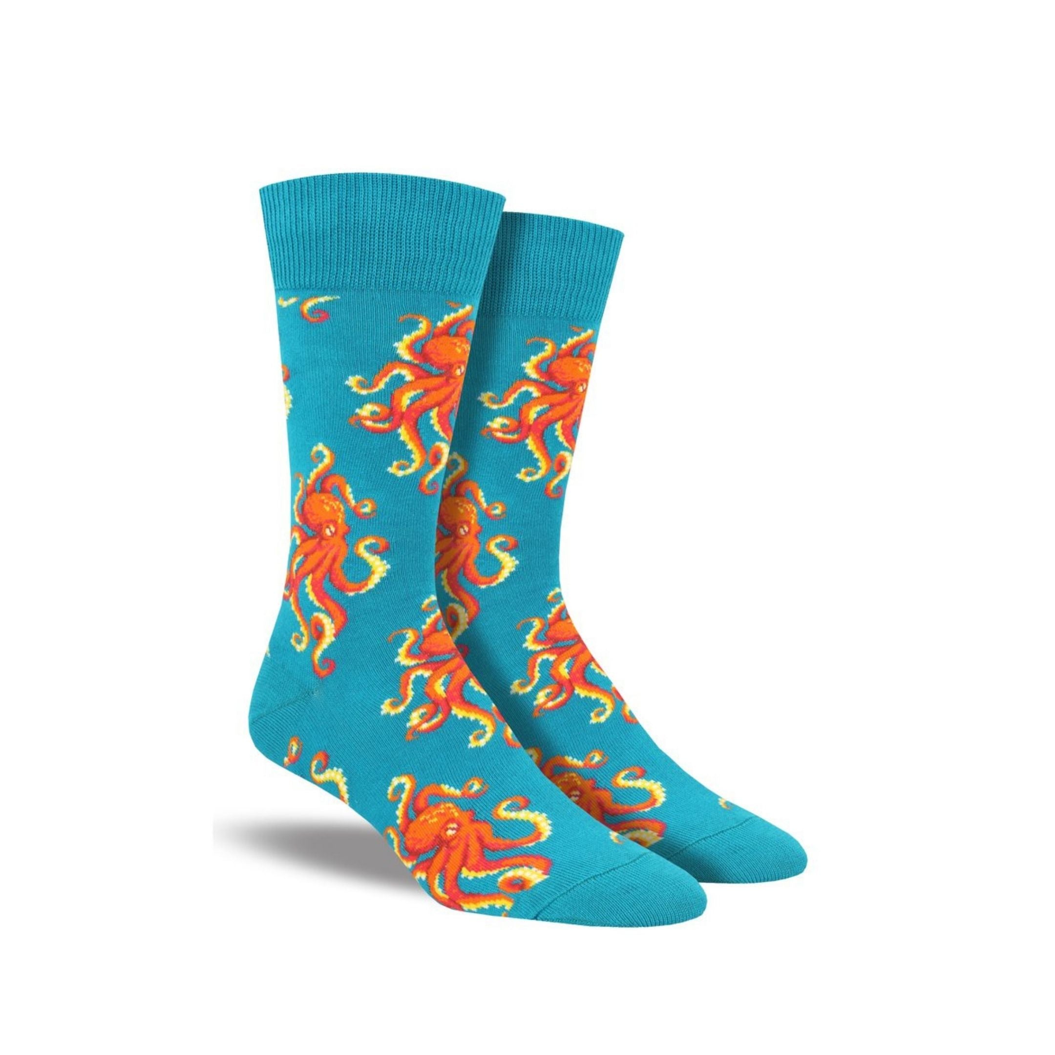 Blue socks with orange octopus