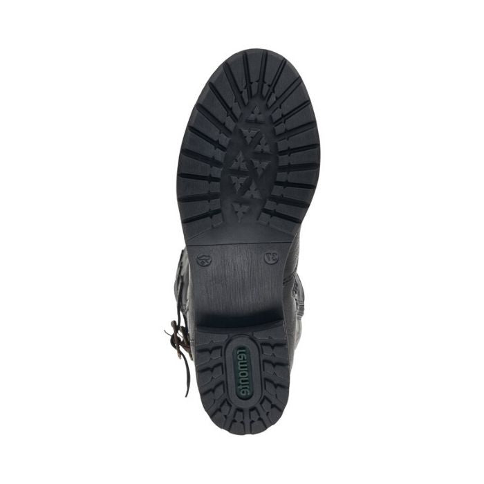 Treaded outsole on tall black boot